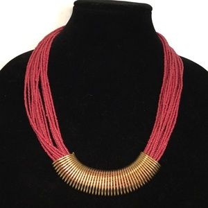 Multi Strand Seed Bead Necklace with Gold Tone